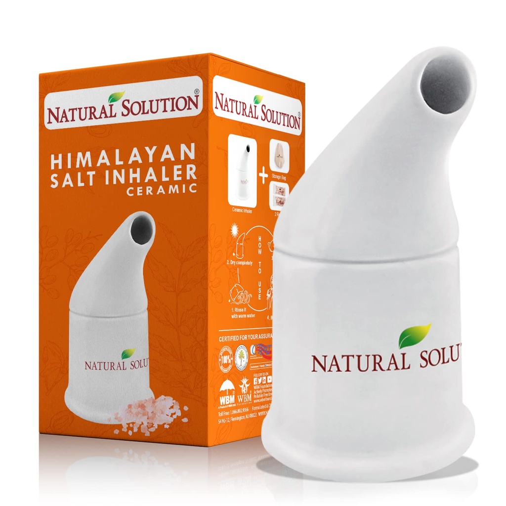 NATURAL SOLUTION Ceramic Salt Inhaler עם 2 hydrofills מלח ההימלאיה ורוד, מנקה את מערכת הנשימה, להקל על הנשימה, inhaler for Asthma White Count 1