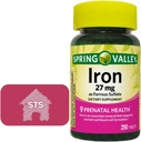 Spring Valley Iron as Ferrous Sulfate 27 מ"ג, 250 Count + STS Home Sticker.