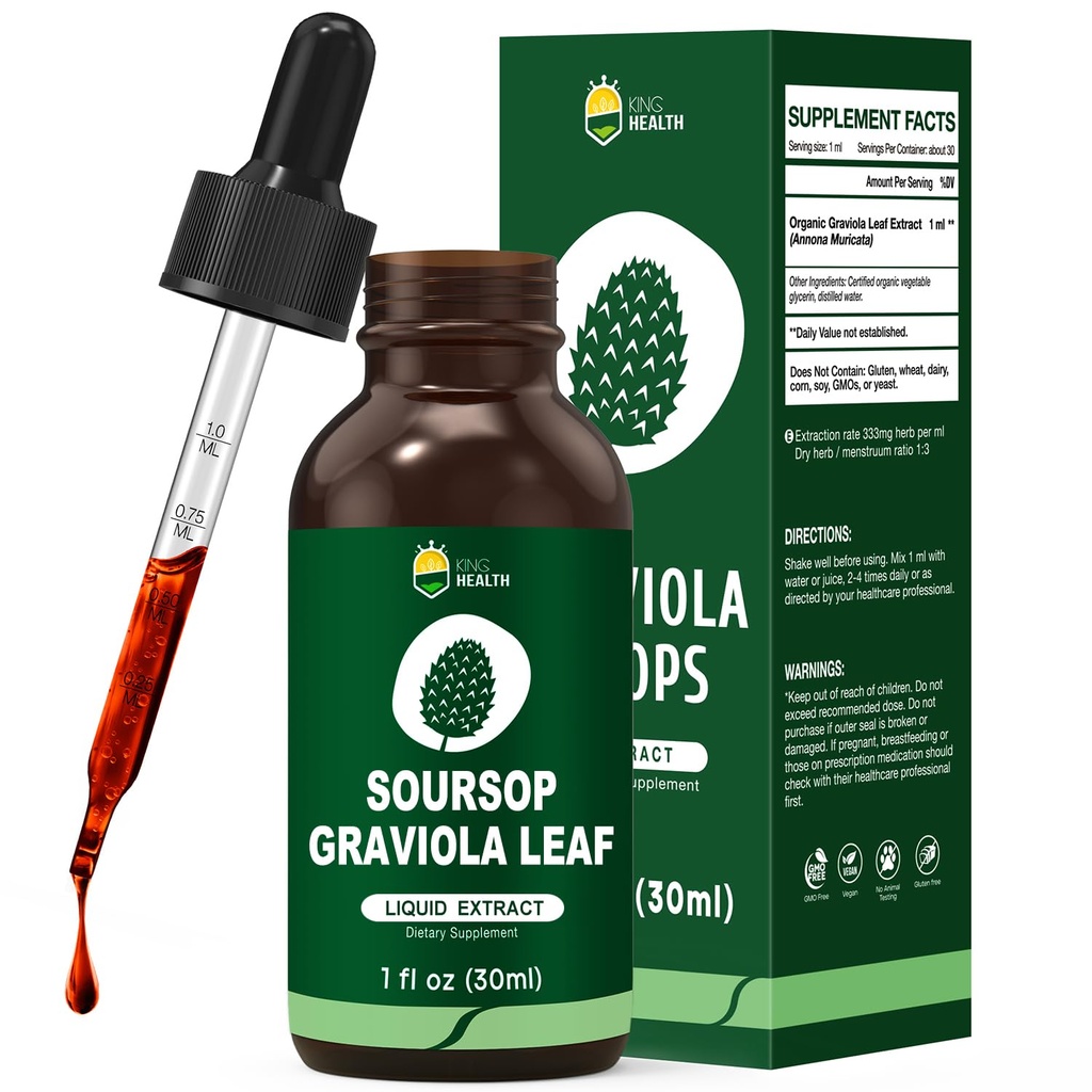אורגני Soursop Graviola Leaf Extracts | Soursop Bitters נוזל | High Absorption, Enhanced Bioavailability | טבעוני, non-GMO, Gluten Free | תמיכה כספית | 1 Fl Oz