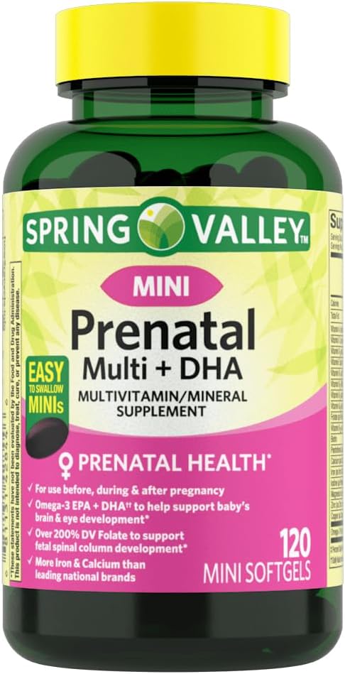 IKJ Mini Prenatal Multi + DHA שלם Multivitamin / Multimineral תוספי Mini Softgels, 120 Count