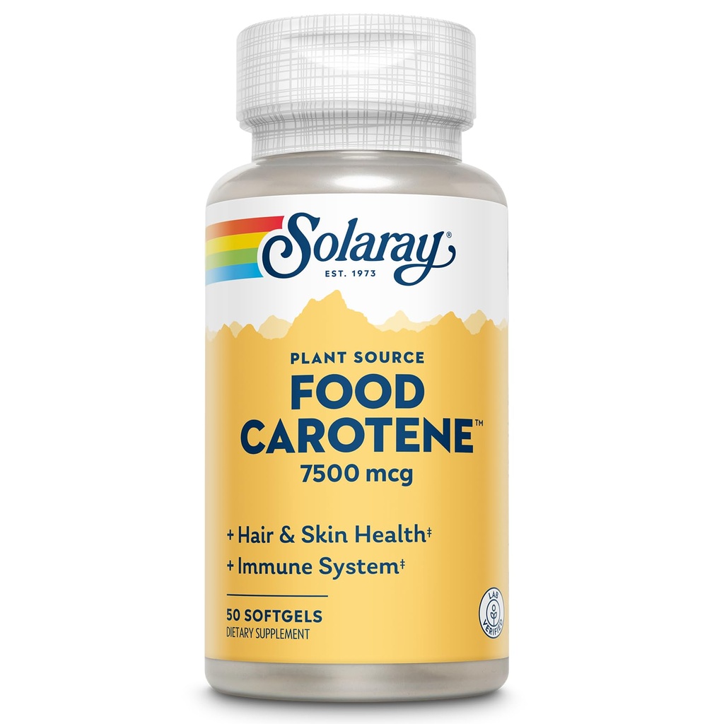 SOLAרי מזון Carotene, ויטמין A כמו Beta Carotene 25000IU | Carotenoids for Healthy Skin & Eyes, Antioxidant Activity & Immune System Support