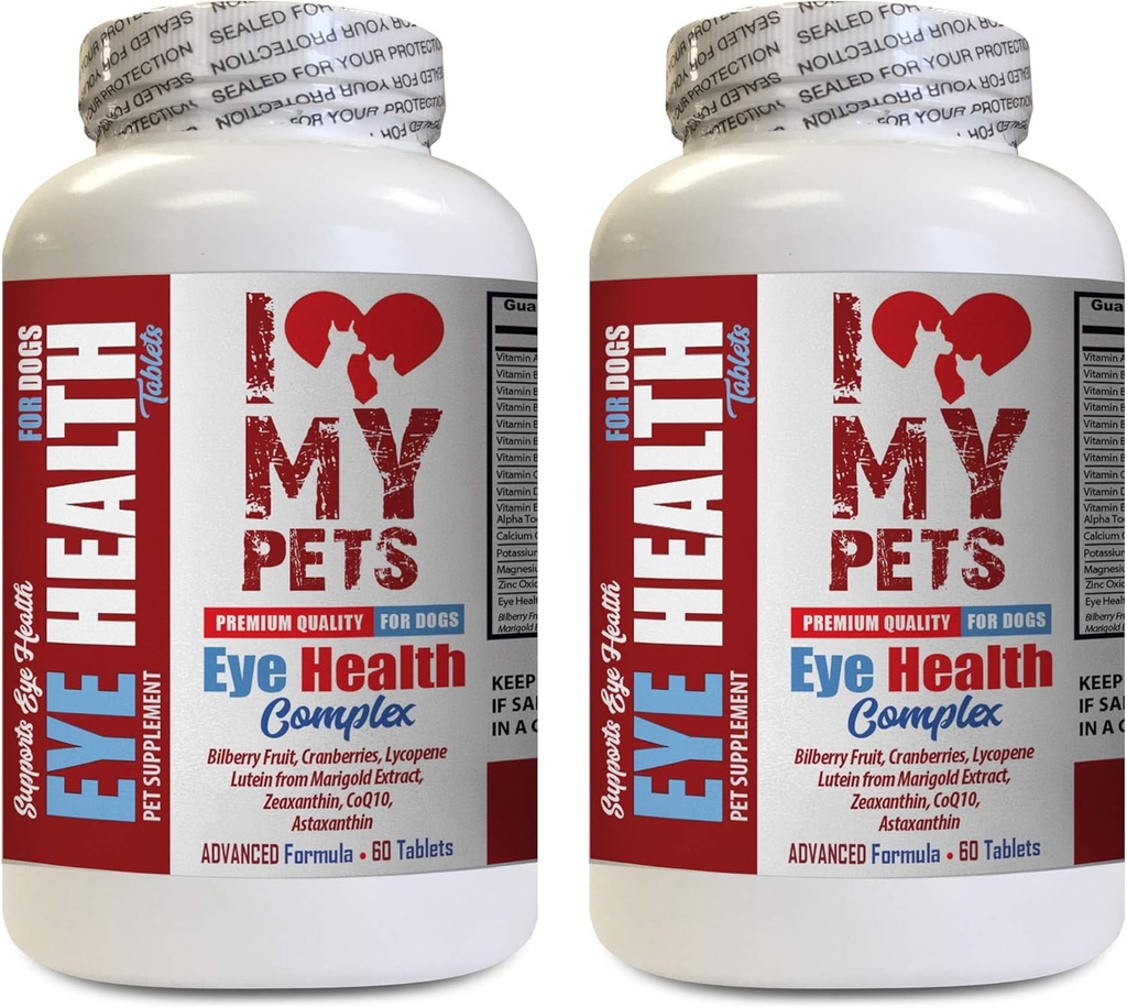 I Love My PETS LLC Dog Eye Health Supplements - Dog Eye Health Complex - Premium Formula - Vet המומלצת - כלב קריין - 2 בקבוקי בקבוק (120 טיפולים)