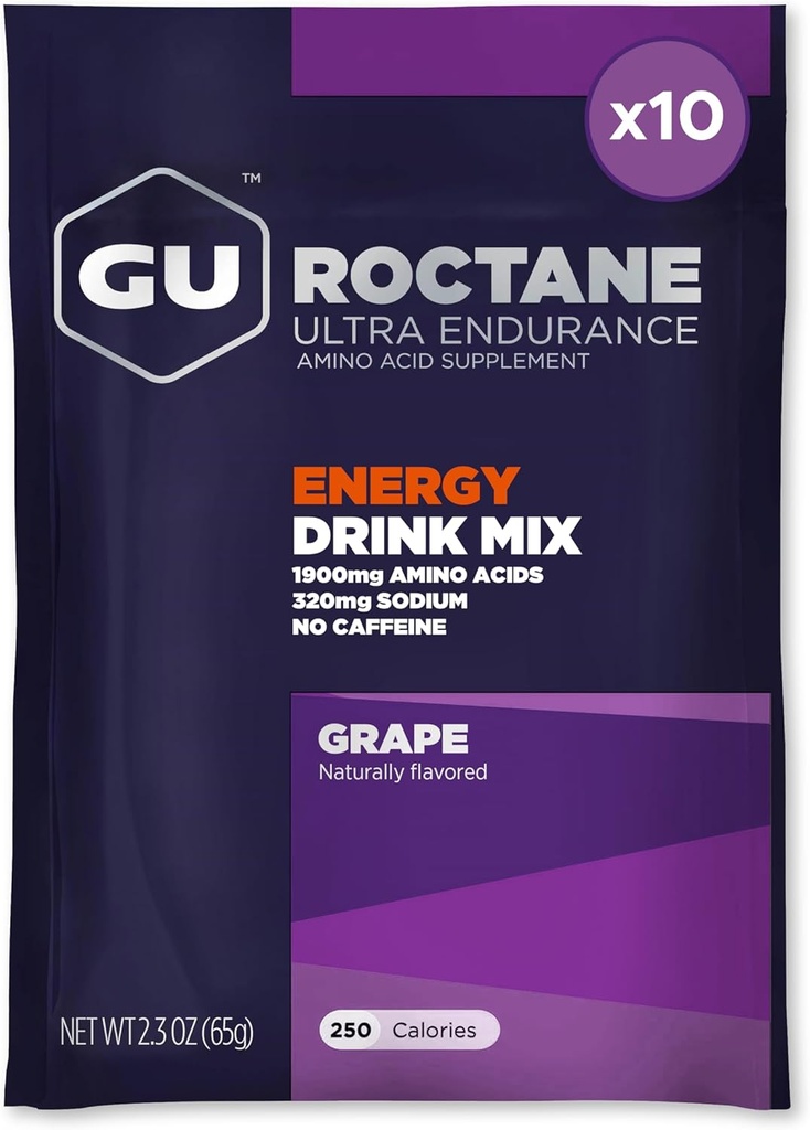 אנרגיה ירוקה רוקטהאן Ultra Endurance Energy Drink Mix, Vegan, Gluten-Free, Kosher, Caffeine- Free, and Milk-Free N-the-Go Energy for Any Workout, 10 חבילות שירות יחיד, Grape