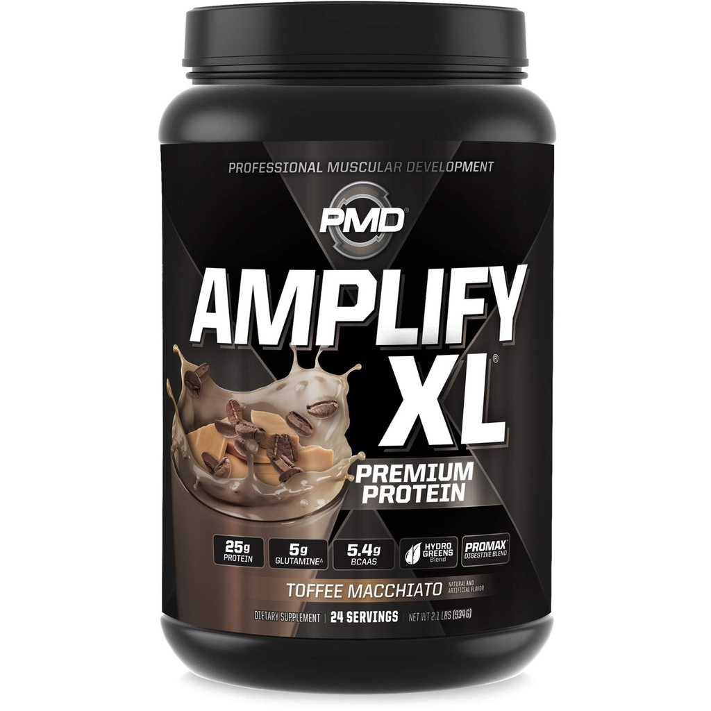 PMD ספורט Ampl XL פרימיום Whey חלבון תוספת hydro Greens בלגן - Glutamine ו Whey חלבון מטריקס עם Superfood עבור שריר, כוח ושיקום - Toffee Macchiato (24 משרתים)