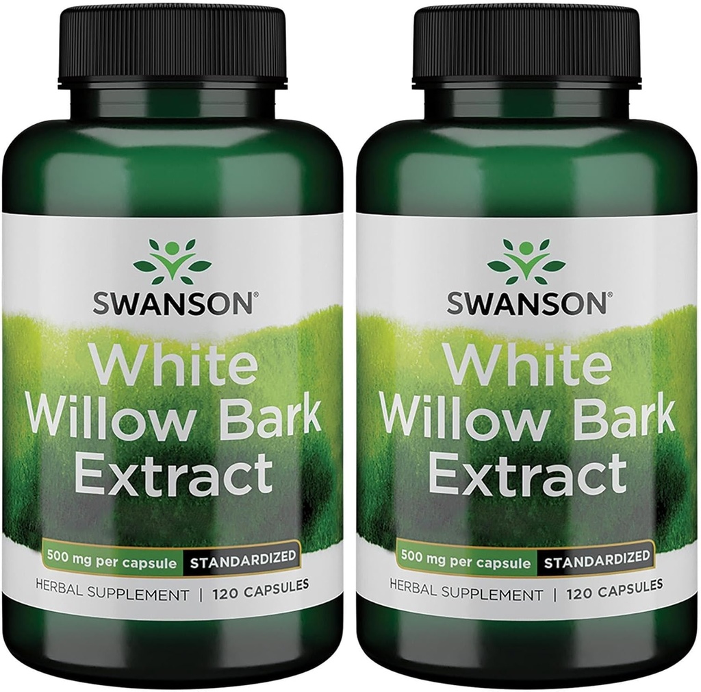Swanson White Willow Bark Extract - מקדם תמיכה משותפת וסיוע שרירים - סטנדרטי ל 15% Salicin - תוספת טבעית עם No Stomach Irritation - (120 קפסולות, 500 מ"ג כל) (2 Pack)