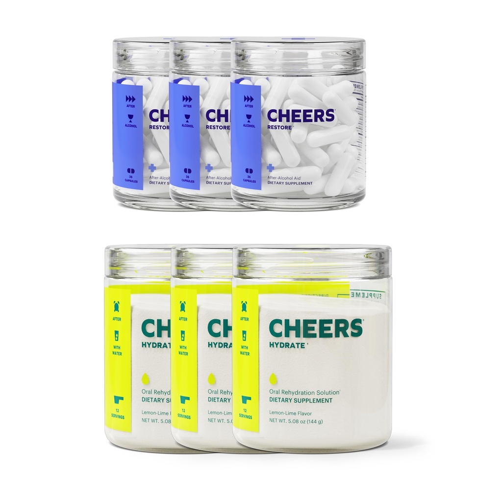 Cheers Classic Combo | שחזור + hydrote | Rehydrate & Feel Better After drink | DHM, L-Cysteine, B-Vitamins, Electrolytes | 12 Dos Each | Liver Support