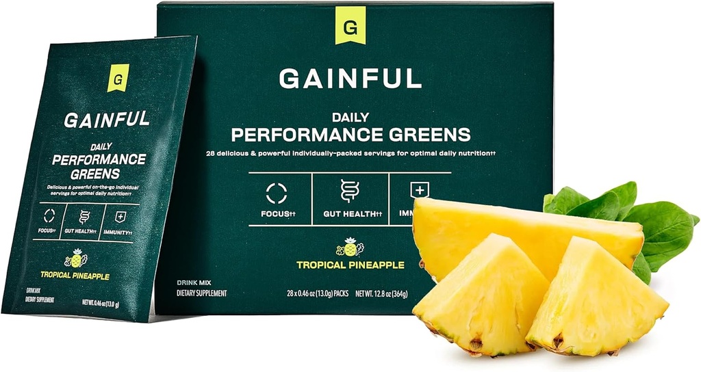 מקבל יומי ביצועים ירוק אבקה, קוקוס Pineapple, Gut Health, אנרגיה, פוקוס ו Immune תמיכה עם L האננין, ירוק אורגני, Chlorella, ג'ינג'ר, ירוק + התאמת משקאות Mix, 28 Packets