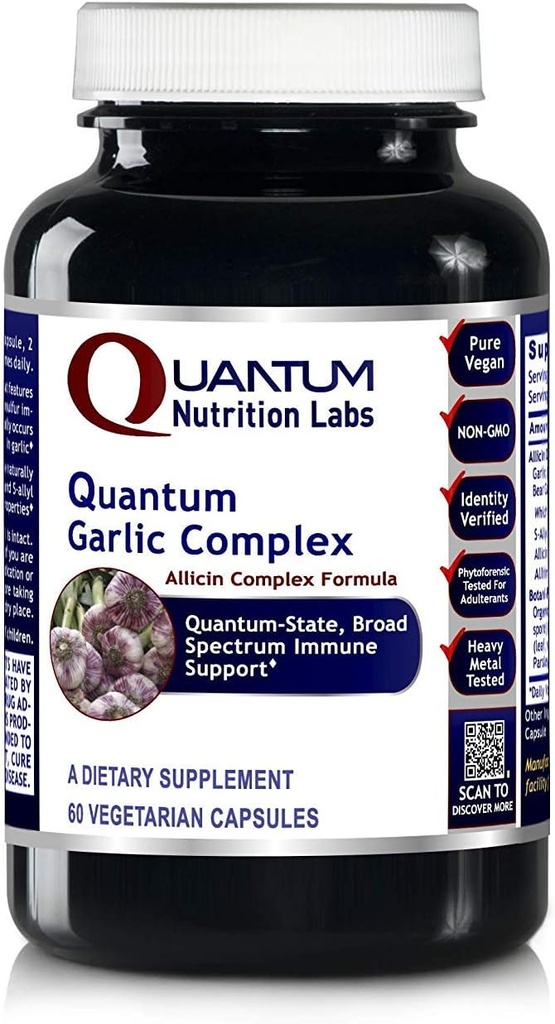 Quantum Nutrition Labs Quantum Garlic Complex - Garlic Allicin Supplements, Garlic Pills, Allicin Extract, Garlic Extracts, אורגני Garlic קפסולות, Immune Support - 60 קפסולות צמחוניות