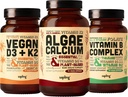 Algae Calcium & Vegan D3 + K2 & ויטמין B Complex Bundle - תוסף Calcium של Red Algae, 4000 IU ויטמין D3 ו 100mcg ויטמין K2, ויטמין B חיוני ויטמינים
