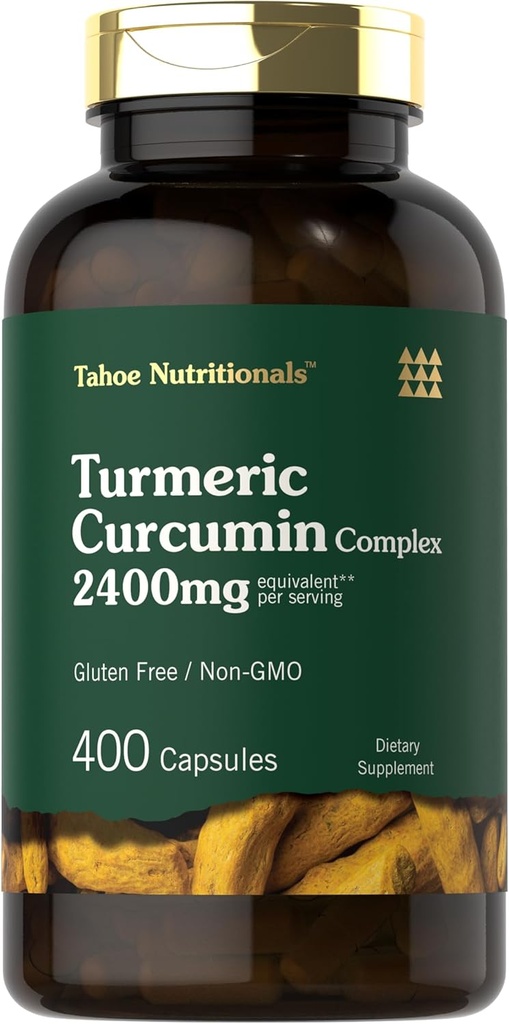 תוספי מזון טאהופריים Turmeric Curcumin | 2400 מ"ג | 400 קפסולות | ייצור מורכב | Non-GMO, Gluten Free