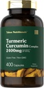 תוספי מזון טאהופריים Turmeric Curcumin | 2400 מ"ג | 400 קפסולות | ייצור מורכב | Non-GMO, Gluten Free