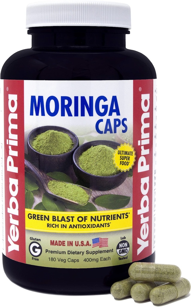 Yerba Primainga, 180 ספירה Veg Caps - 400 מ"ג של אבקת Pure, Dried Leaf, ירוק Blast של חומרים מזינים, עשיר באנטיoxidants, 100% טהור, סופר מזון, non-GMO, ידידותי, Gluten-Free, USA Made Made Made Made Made