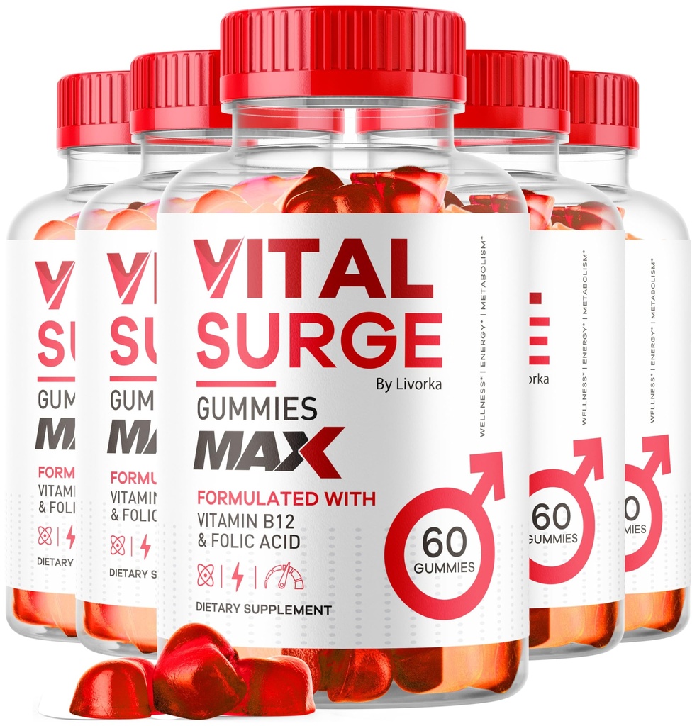 (5 Pack) Vital Surge MAX, VitalSurge Gummies MAX עבור גברים תמיכה, 1050 MG Advanced Max כוח פורמולה, VitalSurge MAX Mens Gummies