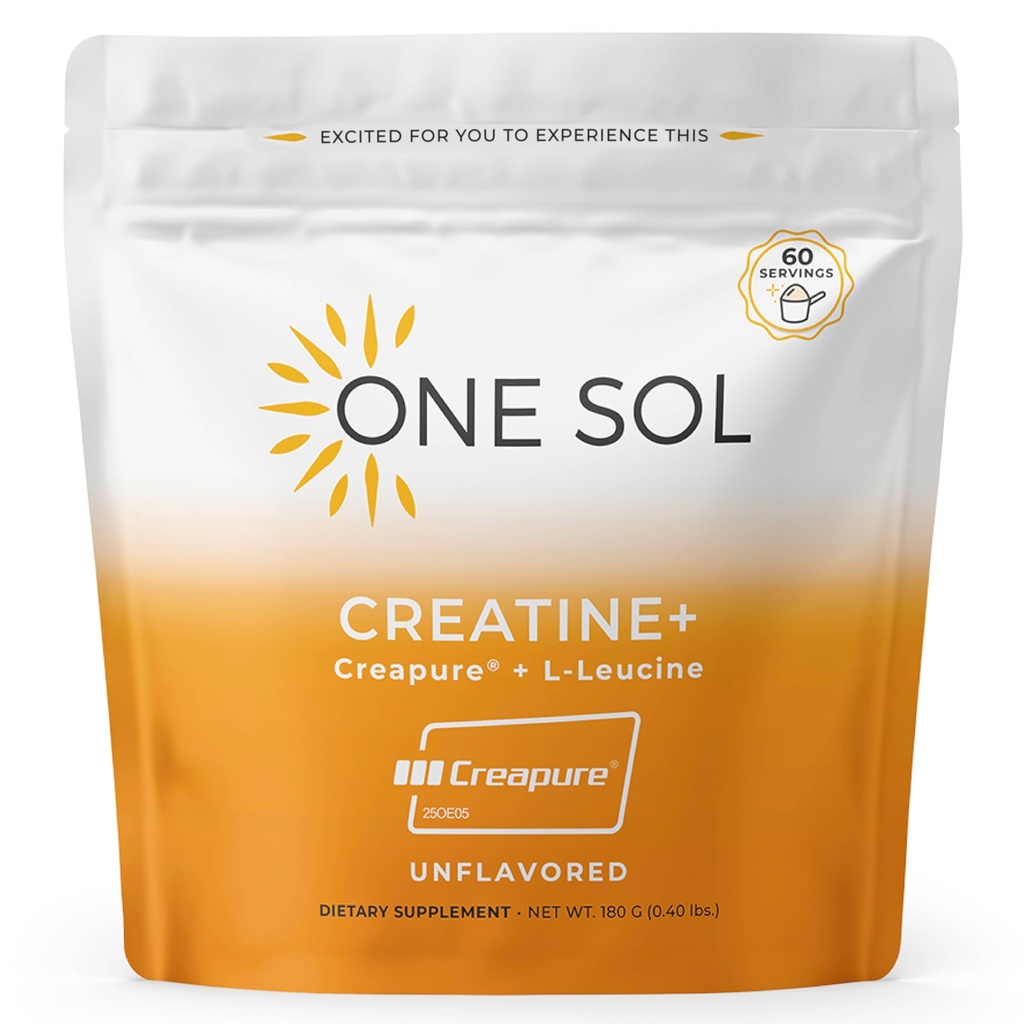 One Sol Creatine for Women, All Natural Women's Creatine אבקת Creapure & Leucine, להגדיל את מסת שרירי Lean, להפחית את זמן ההתאוששות, מקדם את בריאות המוח והעצמות (Unflaved, 60 משרתים)