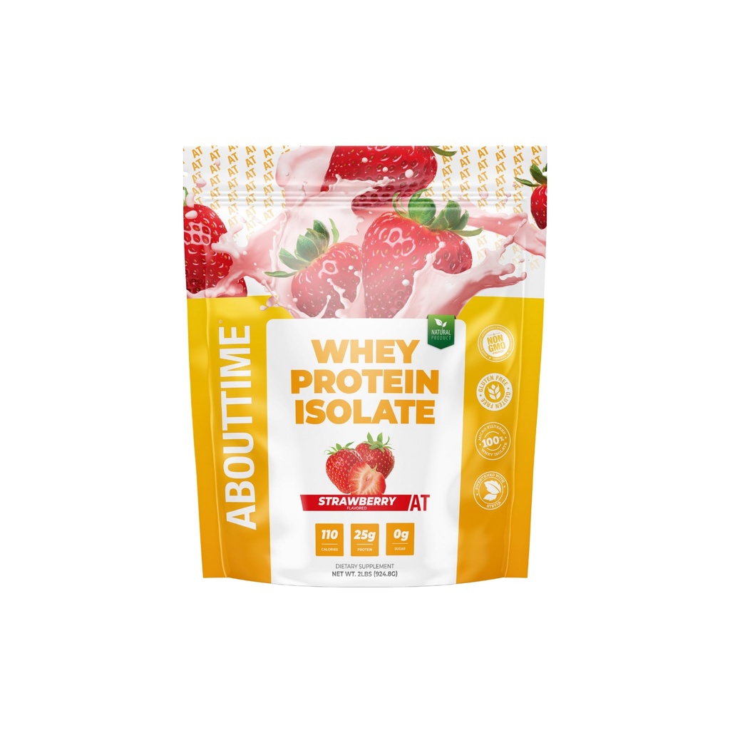 אודות זמן חלבון Isolate אבקה 25g Strawberry, רכיבים טבעיים, non-GMO, Gluten-Free, Lactose-Free, Zero Sugar, Low Carb, 32 משרתים