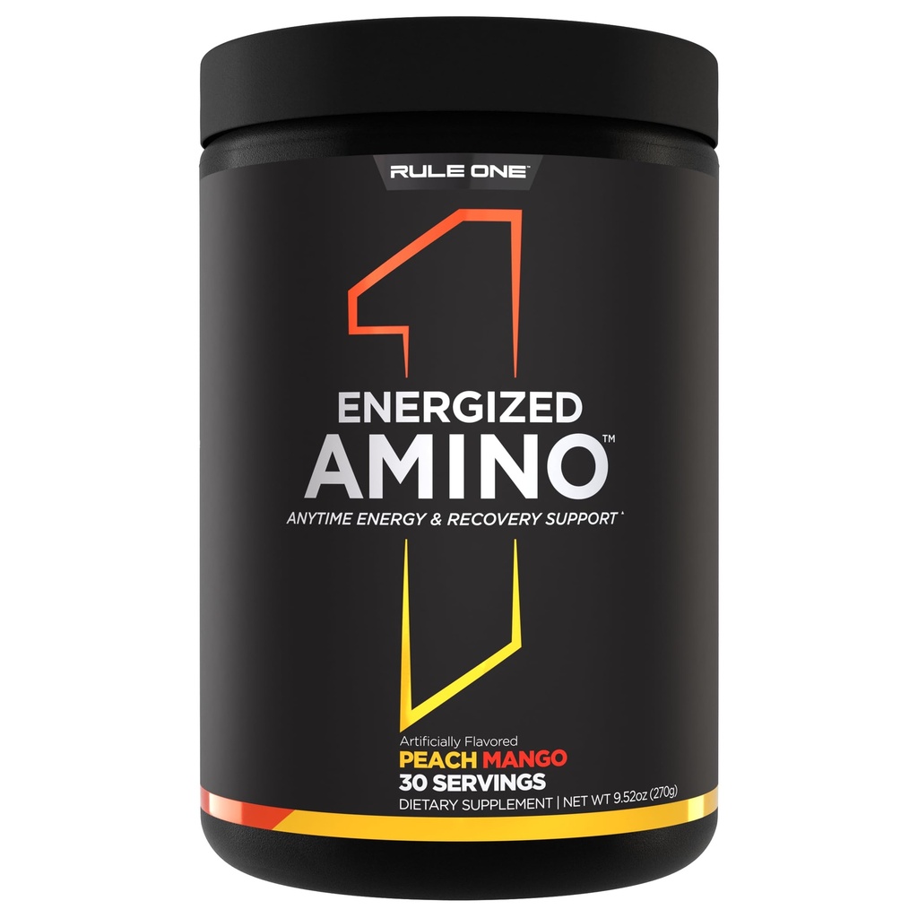 כלל 1 אנרגיהzed Amino - כל עת אנרגיה ושיקום תמיכה עם BCAAs, Glutamine, Citrulline, Beta Alanine, וקפאין של קפה ירוק & תה צץ (30 משרתים, Peach מנגו)