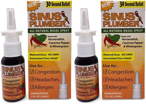2-Pack of Sinus Plumber Allergy Nasal Spray - The Ultimate Congestion Buster with Horseradish & Capsaicin