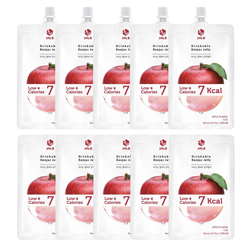 JELLY B Drinkable Konjac Jelly (10 Packs of 150 מ"ל) 0 גרם סוכר, רק 6 ק"ק כל Packets (Apple)