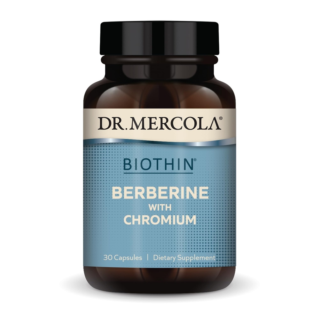 Dr. Mercola Biothin Berberine עם Chromium - תומך פונקציונליות מטאבולית בריאה - הגדלת Absorption - non-GMO, Gluten-Free & Soy-Free - 30 קפסולות (30 משרתים)