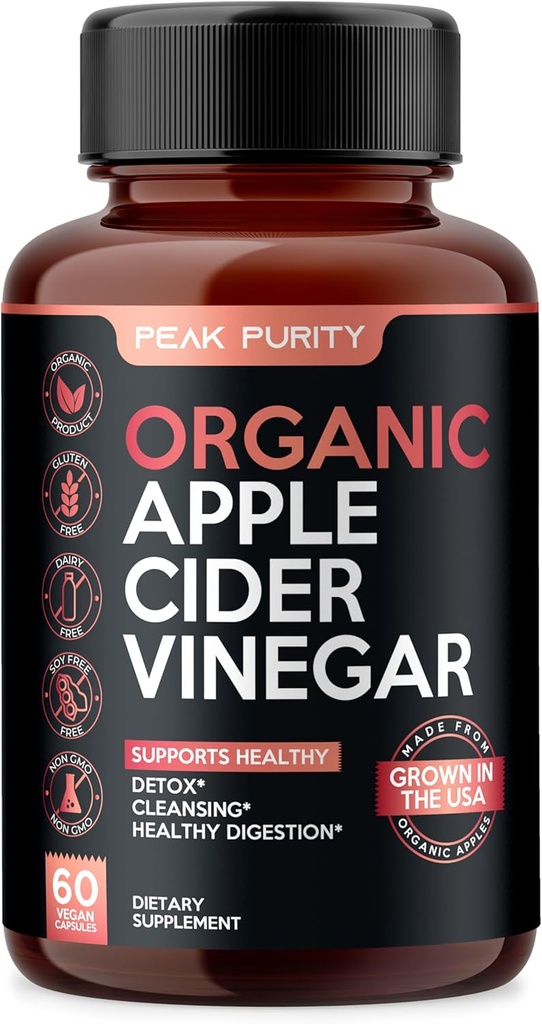 100% Raw Apple Cider Vinegar קפסולות - Natural Detox Gut נקיים ובריאים Digest - Tasteless & Easy to Swallow - תוספת כוח ACV גלולות - 1000 מ"ג