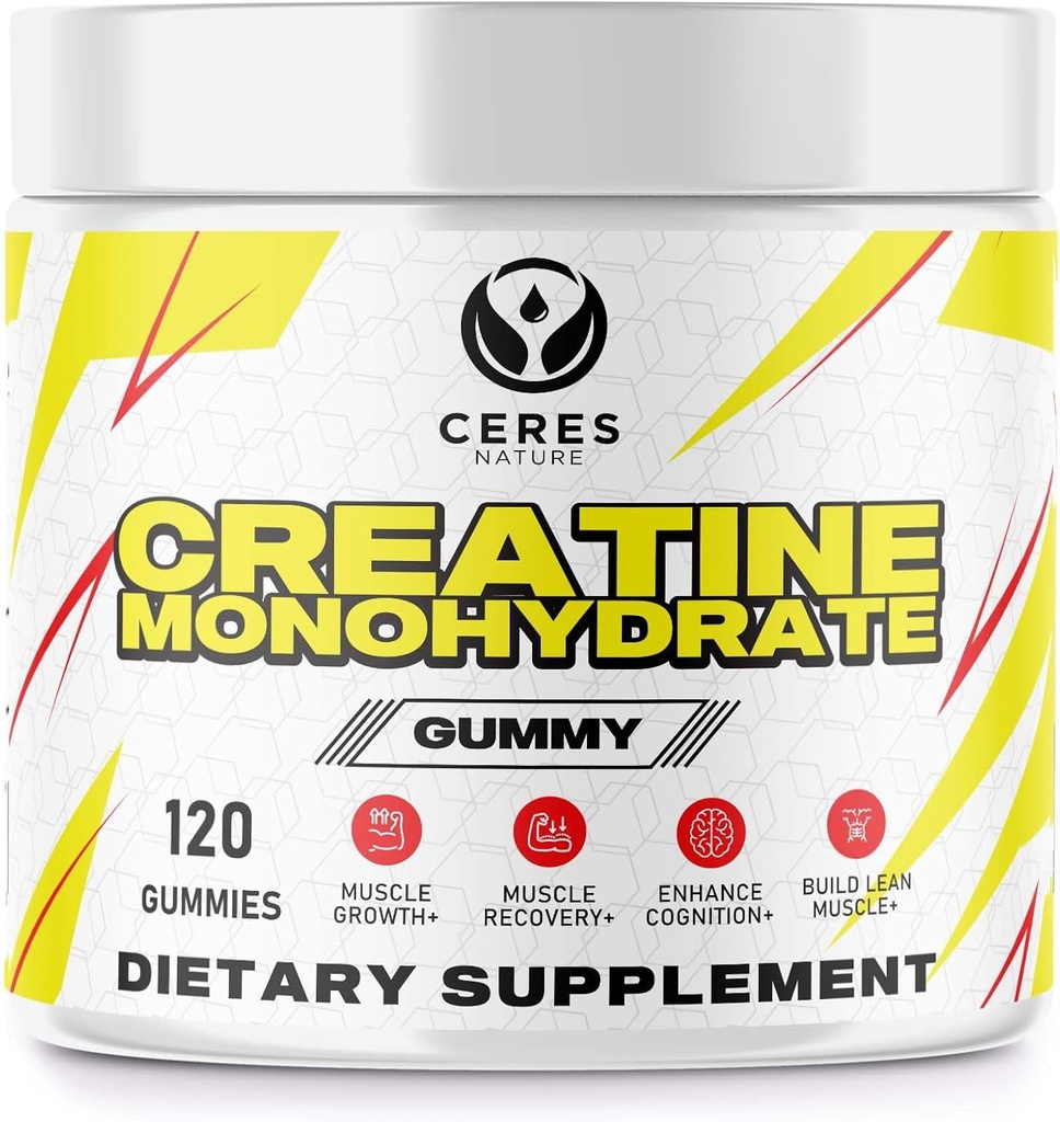 Creatine Monohydrate חניכיים עבור גברים ונשים 5g של Creatine Monohydrate לשרת - טבעוני, Lemon Flavor, 120 הרוזן.