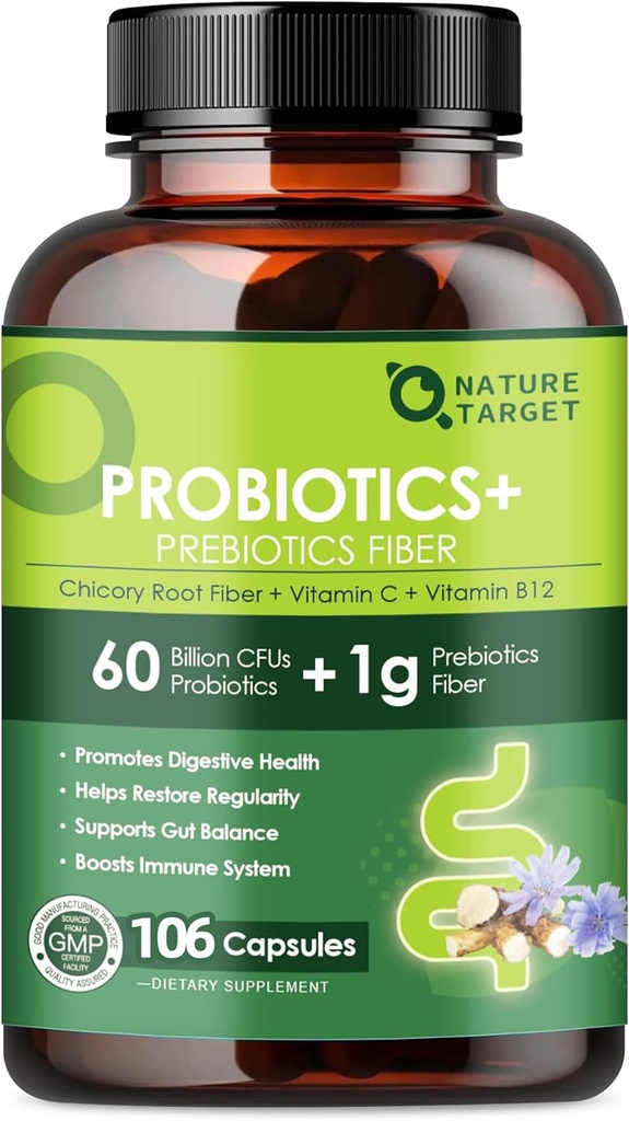 Probiotics for Women Digestive Health with Preביוטיקה סיבים - תוספת סיבים עם 60 מיליארד פרוביוטיקה עבור סדירות ו Gut ניקויse - תמיכה Occasional Constipation - 106 ווג'י קפסולות