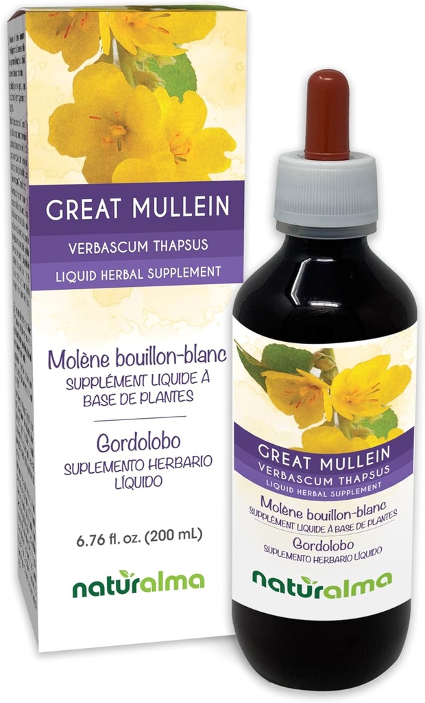 Naturalma Great Mullein או Common Mullein (Verbascum thapsus) פרח ו- Leaf-Free Tincture - 6.76 פליטה נוזלית oz ב Drops - Herbal - טבעוני תוסף - טבעוני