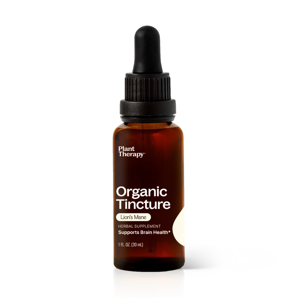 Plant Therapy Organic Lion's Mane Tincture 30 mL (1 oz) תומך בבריאות המוח, בהירות נפשית וזיכרון, תהליך החילוף טבעי, טבעוני, Non GMO, Gluten Free, נוזל 1 בקבוק