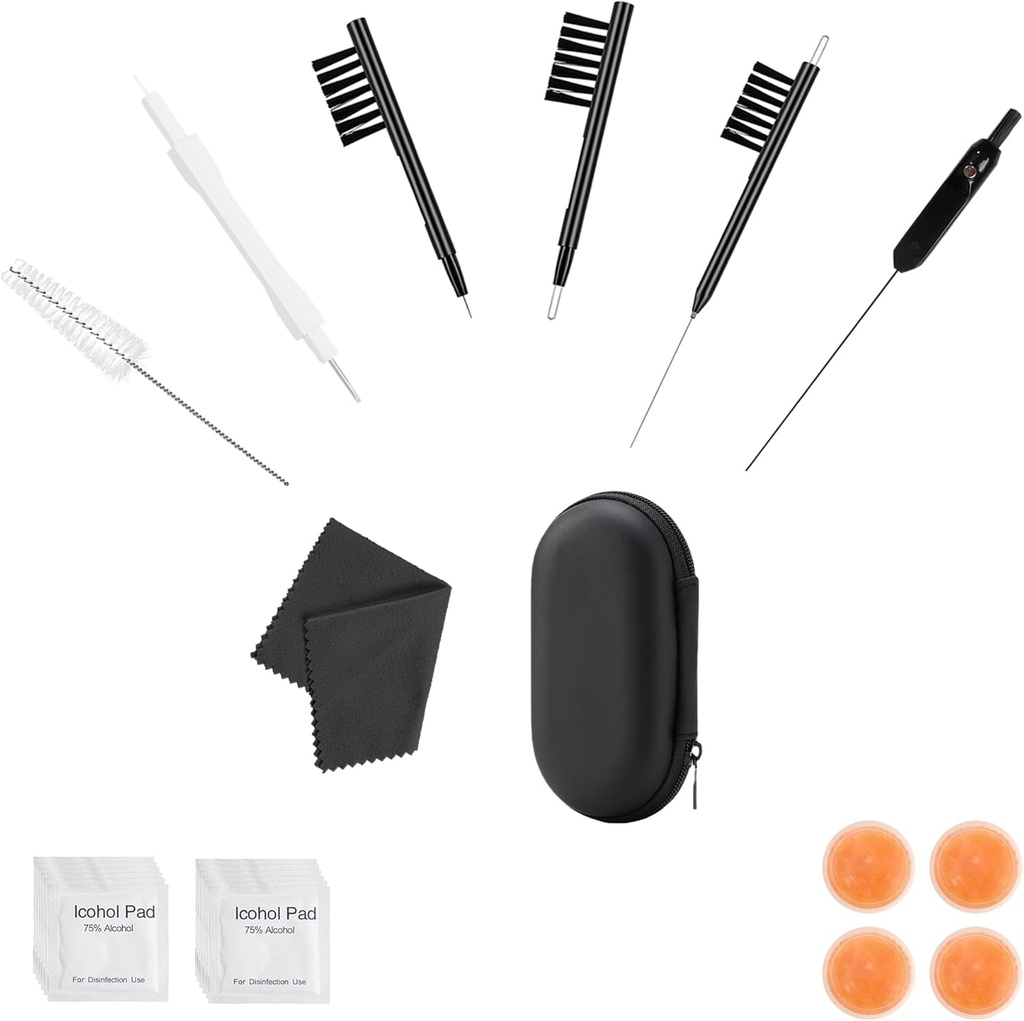 Phitunry 52-Piece Hearing Aid ניקוי אביזרים להאזנה ל-PC Audio Case Pocket Size עם ניקוי כלי Brush, קפסולות יבשות, Audio Wipes, Deer Velvet Cloth ו-Wide Travel Case(קטן)
