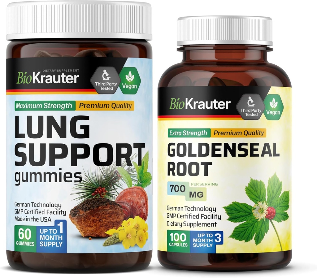 BIO KRAUTER Lung תומך 60 חניכיים ו-Goldenseal 100 קפסולות