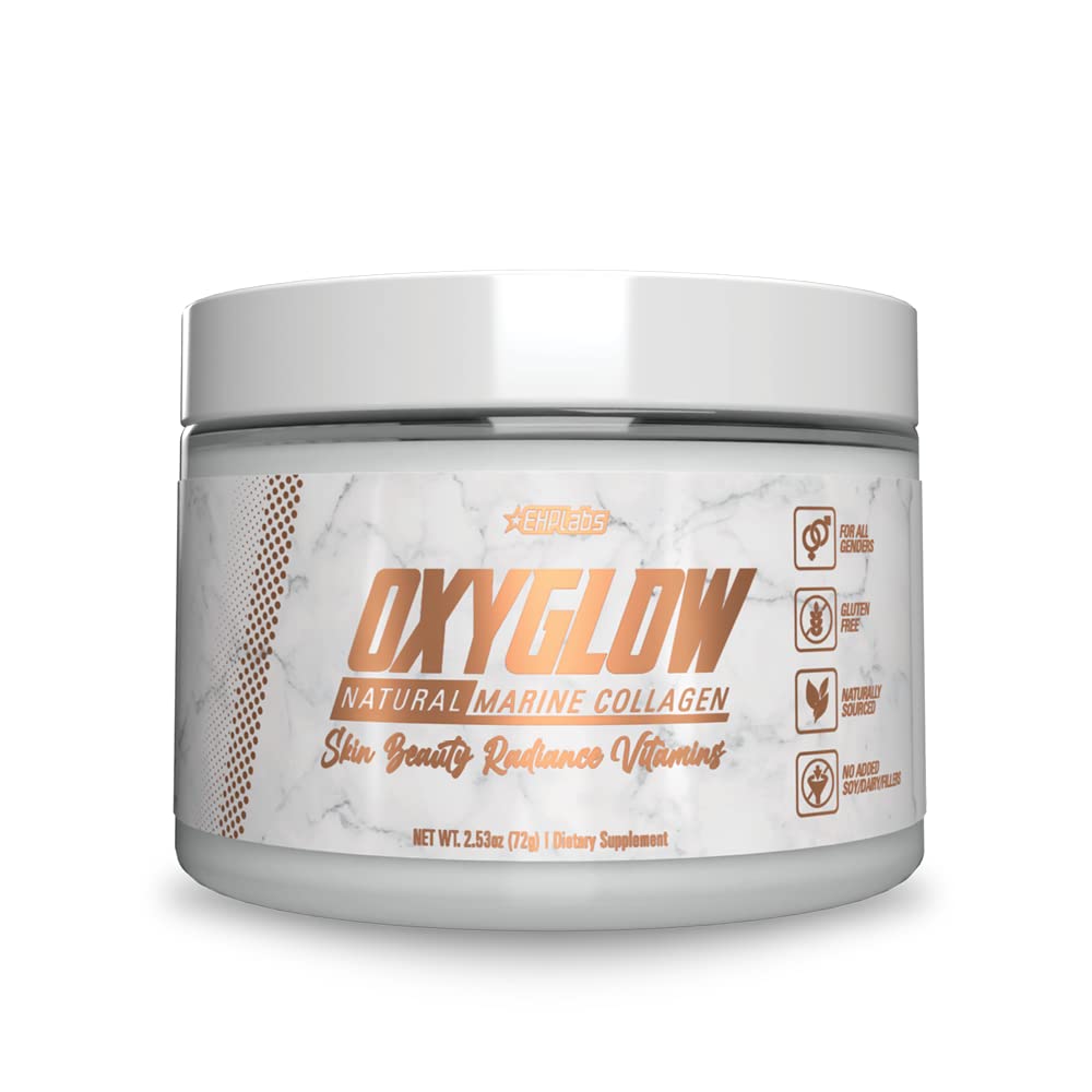 EHP Labs OxyGlow Natural Marine Collagen אבקה - hydrolyzed Marine Collagen Peptides אבקת - Boosts Skin Odysseyity & Firmness, Accelerates Nailing Growth & Powerens שיער, 30 משרתים (Unflaved)