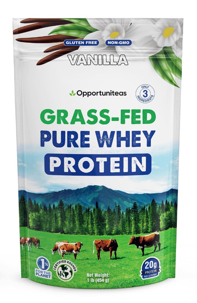 Opportuniteas Grass פד Whey חלבון אבקת ריכוז - וניל - תוסף חלבון טהור - Non GMO, הורמון חינם וגלוטן חינם - 1lb