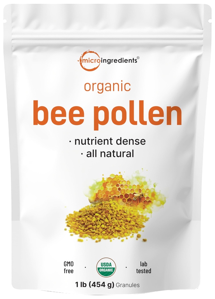 Micro Ingredients Organic Bee Pollen Granules, 1 lb | Fresh Harvest, Raw & Natural Superfood | Rich in B ויטמינים, מינרלים, חלבונים ואנטי-חמצן | Keto, non-GMO