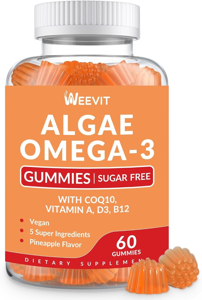 סוכר חינם אומגה 3 חניכיים, Algae אומגה 3 תוספת למבוגרים, Omega 3 DHA 240 מ"ג, EPA 110 מ"ג W / Vitamin B12,CoQ10