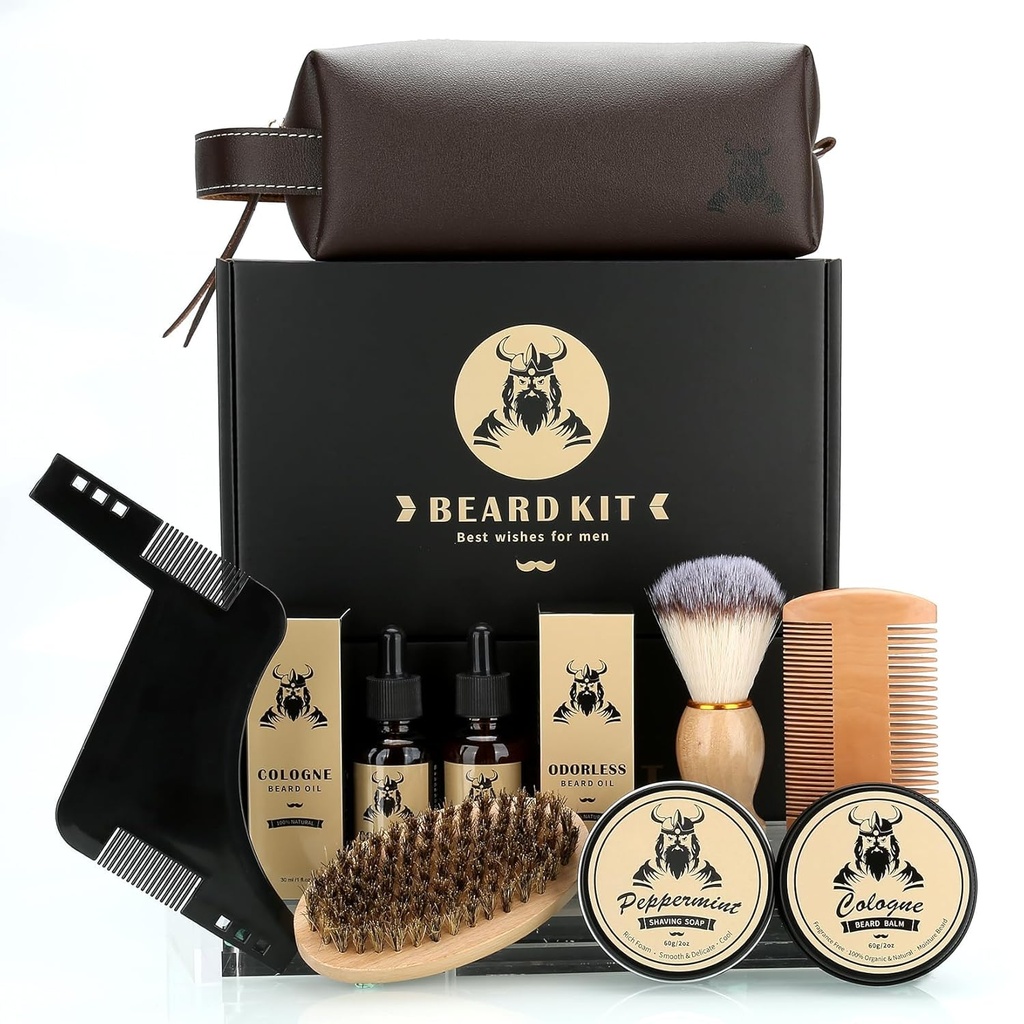Beard Care Kit Gifts for Men, 9 Pcs Beard Grooming Kit, Beard Club Kit הוא מתנה של גברים ייחודיים עבור אבא בעל חבר, יום ההולדת של האב יום הולדת מתנות רעיונות עבורו הבוס