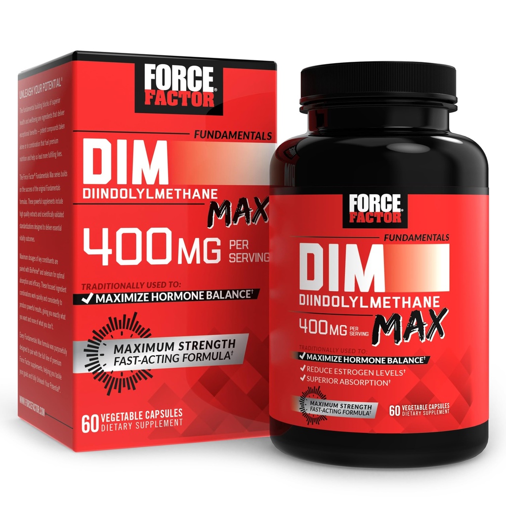 עבור FACTOR DIM Max, DIM תוסף 400 מ"ג, Estrogen Balance for Women & Men, תוספת כוח עבור Hormonal Acne, Metabolism, Menopause, PCOS, Diindolylmethane, העליון Absorption, 60 קפסולות