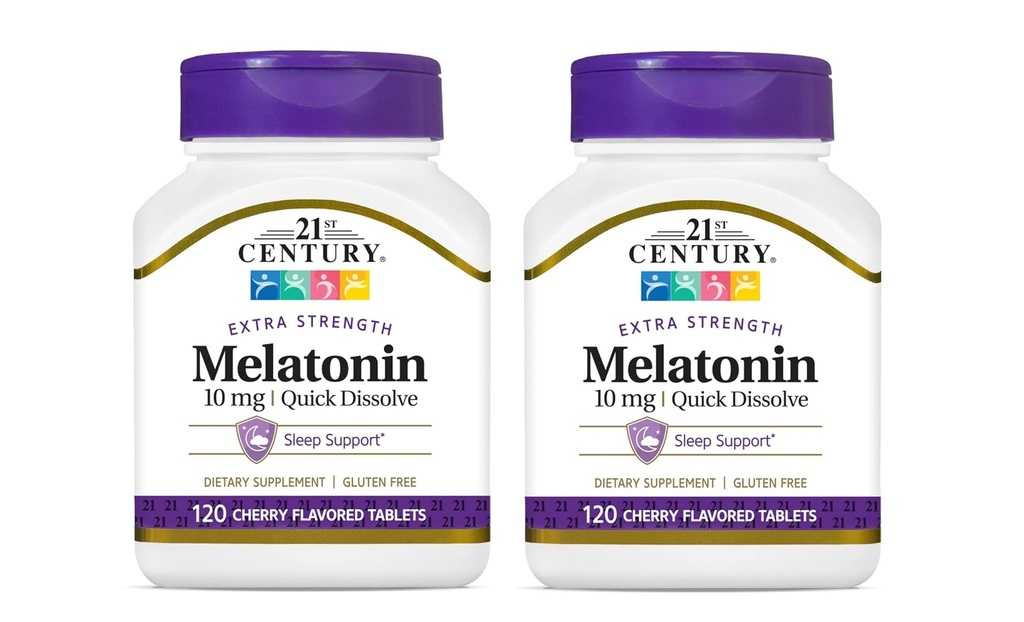 המאה ה-21, Melatonin Quick Dissolve Tablets 10 מ"ג, לבן, דובדבן, 120 הרוזן (Pack of 2)