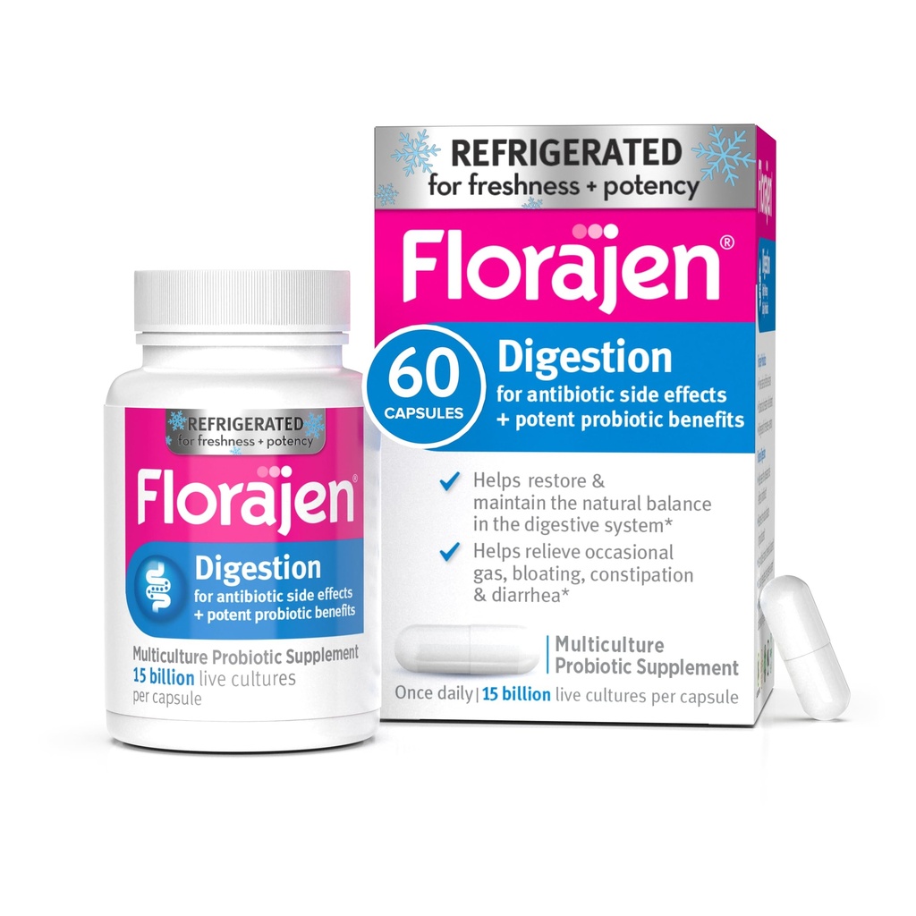 פלורהJen3 Digestion High Potency Refrigerated Probiotics | שחזורים במערכת העיכול | For Antibiotic Side Effects