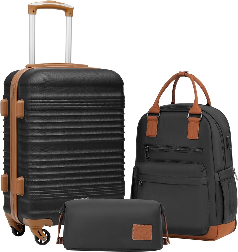CooLife Luggage Set 3 Piece Luggage Stand On Suitcase Hardside Luggage with TSA Lock Spinner Wheels (Black, 3 פיסת BP/TB/20)