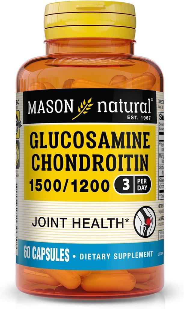 MASON NATURAL Glucosamine Chondroitin 1500/1200 עם ויטמין C, תומך בריאות משותפת עבור גמישות רגילה ניידות *, 60 קפסולות