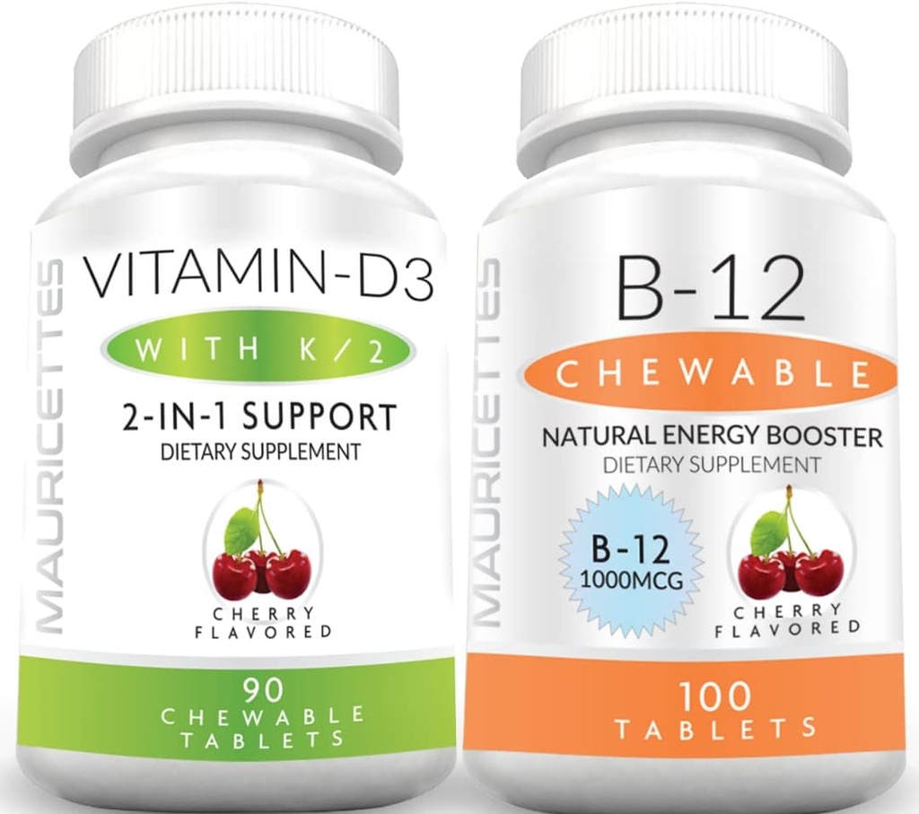 Morttes Chewable ויטמין D3 עם K2 & Chewable ויטמין B12 1000 mcg אנרגיה ו Immune תמיכה Bundle