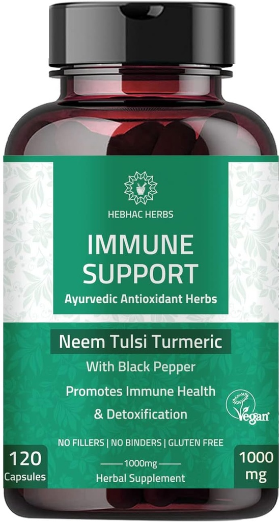Immune תומך קפסולות - תוספת תמיכה של Immunity 120 קפסולות שבוצעו עם אורגני Neem, Tulsi, Amla & Turmeric, לשפר את בריאות ותפקוד Immune.