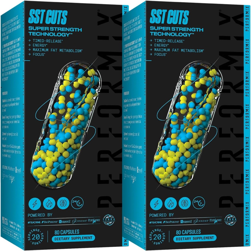 PERFORMIX - SST Cuts - Thermogenic with CLA - Energy, Focus & Mood - Metabolism Support - בקרת הרעב - Nootropic - Pre Workout - גברים ונשים - 160 משרתים - 2 Pack
