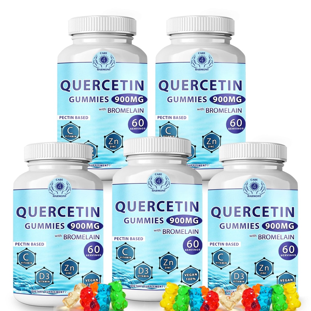 Quercetin Gummies - Quercetin with Bromelain ויטמין C + Zinc ויטמין D3 - תוספי Quercetin 900mgs - Quercetin עבור ילדים ומבוגרים (5)