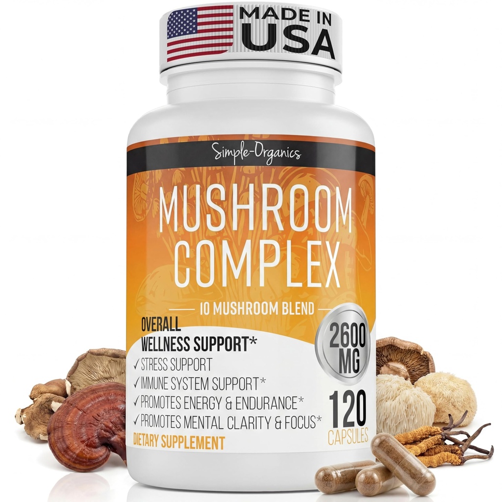 Mushroom Complex, 10 Mushroom Band for Energy and Immune Support, 2600 מ"ג לכל המשרת, 120 קפסולות טבעוניות