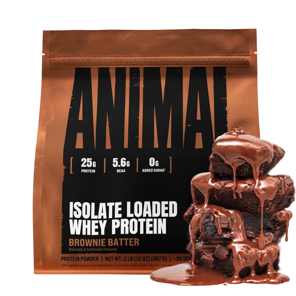 Animal Whey Isolate אבקת חלבון - נטען עבור Pre & Post Workout שריר בונה ושיקום עם Enzymes העיכול עבור גברים ונשים - 25g חלבון, טעם גדול, סוכר נמוך - Brownie Batter 2 lbs