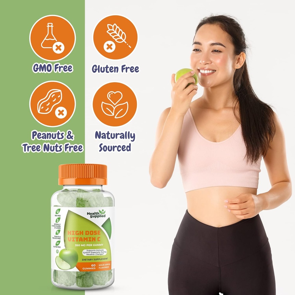Sour Apple Flavored ויטמין Cmies Mega Dose - 1050 מ"ג ויטמין C - Boosts Immune System and Supports Heart Health - Great Tasting and Easy to Swallow (2 Pack)