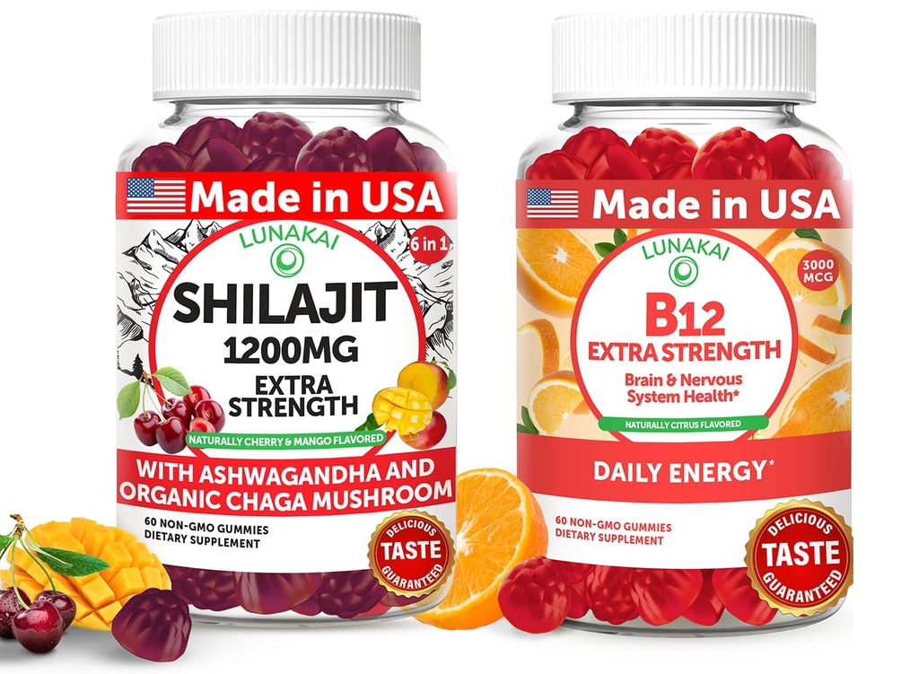 לונהקאי ארה"ב עשתה Shilajit & B12 מסטיקים נוספים כוח נוסף בונדלה - אנרגיה, פוקוס, ו-Daily Wellness - טבעוני & טעים