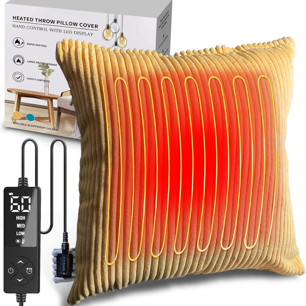 Creatrill Heated Pillow Cover 18x18 (No Pillow הכנס), Manstrual Heating Pad for Back Pain Relief, Time Heating Pads for Cramps