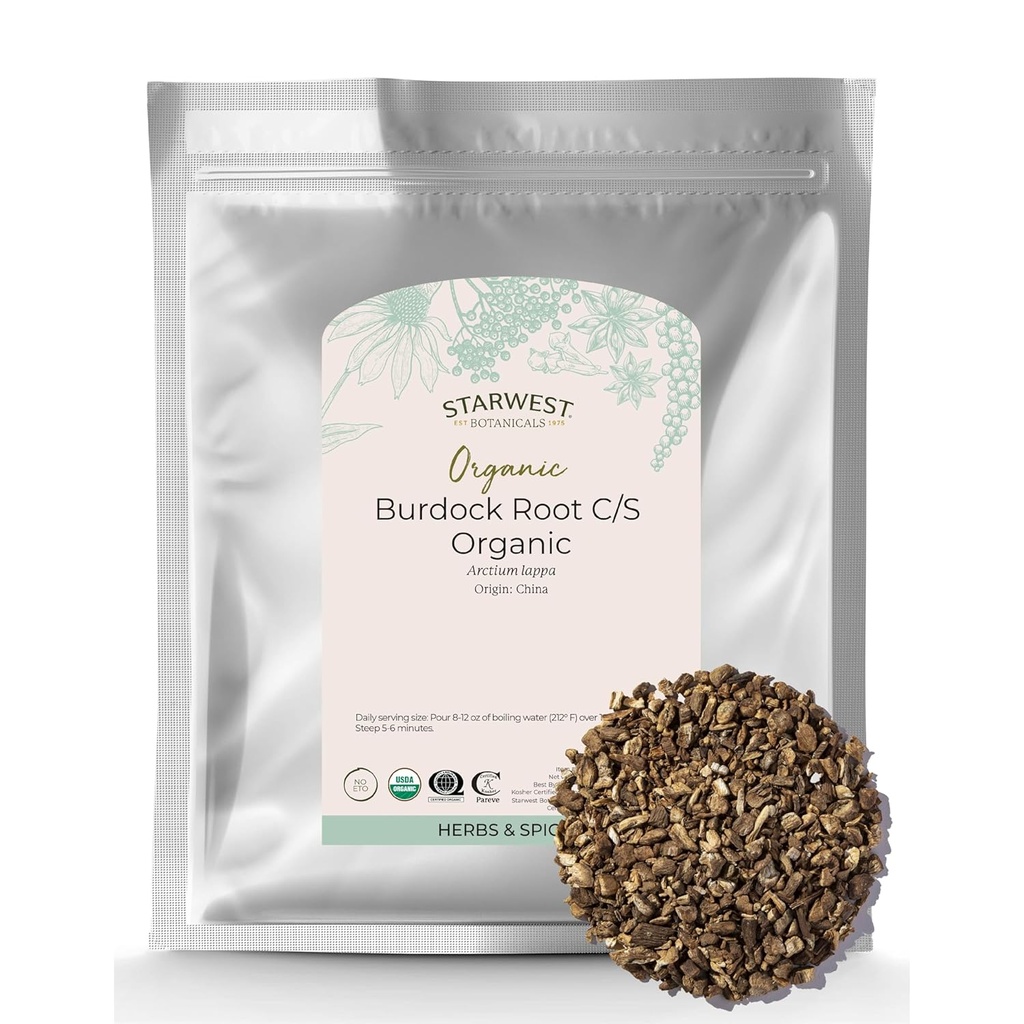 Starwest הבוטנים Burdock Root אורגני - מקור טבעי של אנטי-חמצןנטים, שופכת את צמח התה, רייס, Soup, & Stews, Cut & Sifted, מוסמך כשר, non-GMO - Bulk 1 lb Bag